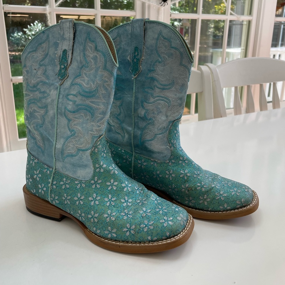 Roper Cowboy Cowgirl Boots girls kids size 3 turquoise glitter